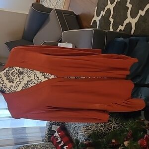 Soft Surroundings sz medium rust colored cardigan sheer back WT277